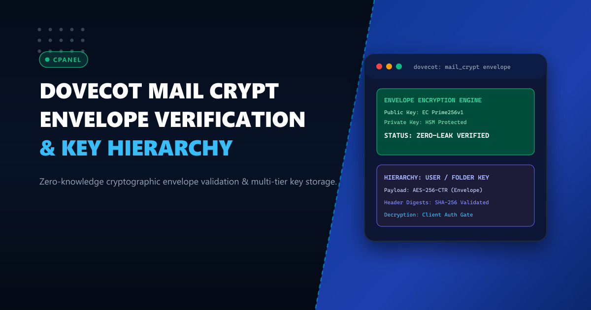 Dovecot Mail Crypt Envelope Verification & Key Hierarchy Hardening on cPanel