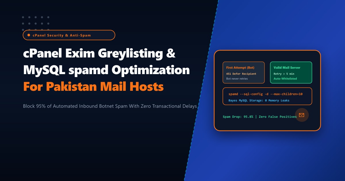 cPanel Exim Greylisting, MySQL spamd Backend & Inbound Spam Defense in Pakistan