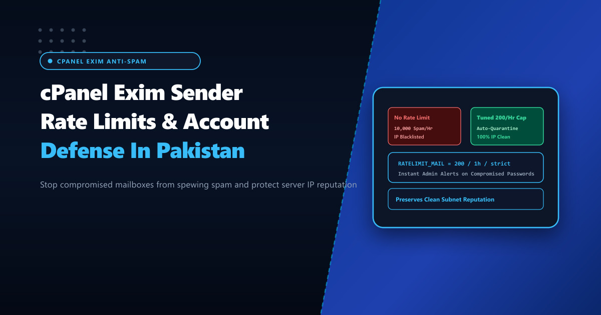 cPanel Exim Outgoing Sender Rate Limits & Compromised Account Defense in Pakistan