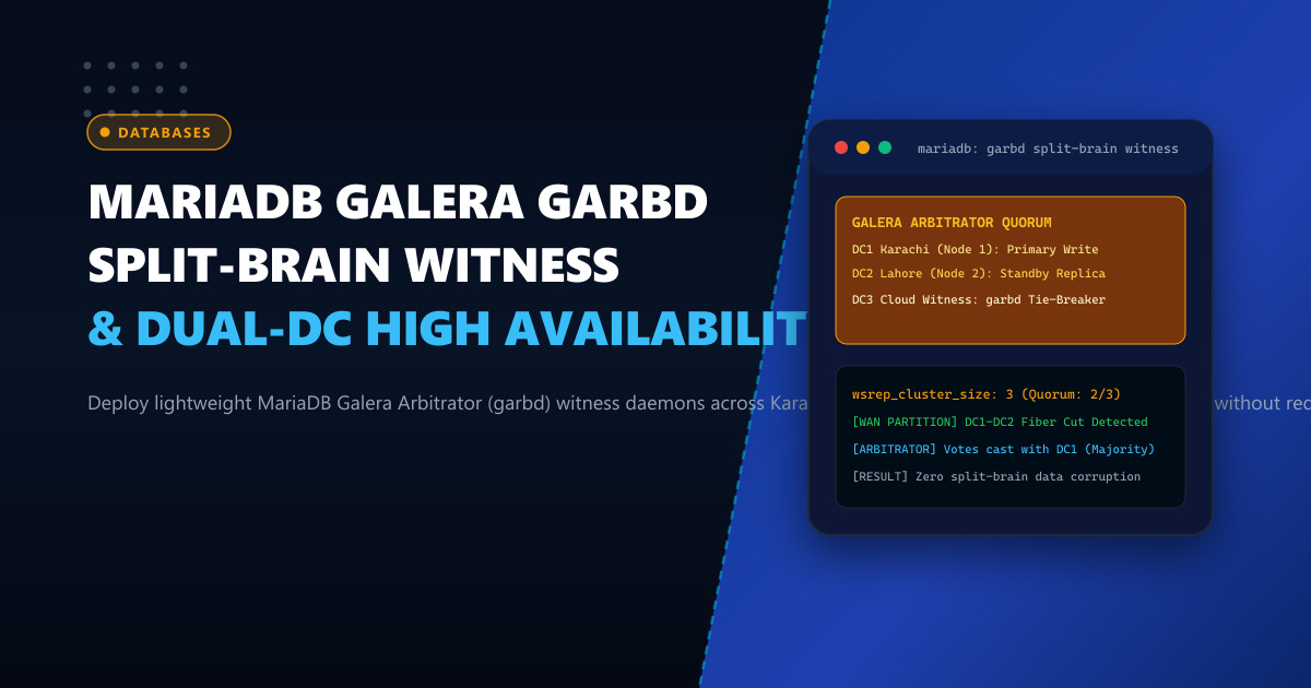 Deploying MariaDB Galera Arbitrator (garbd) for Dual-Data Center High Availability in Karachi and Lahore