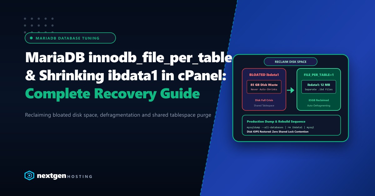 MariaDB innodb_file_per_table & Shrinking ibdata1 in cPanel: Complete Recovery Guide
