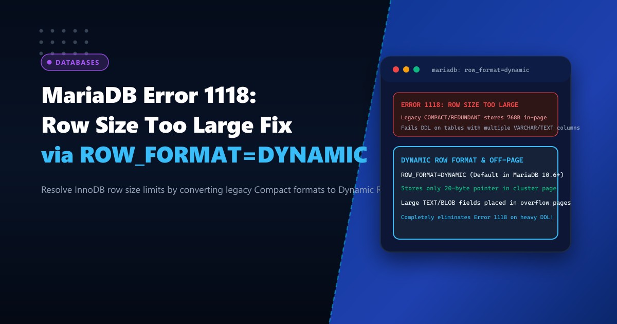 MariaDB Error 1118: Row Size Too Large Fix via ROW_FORMAT=DYNAMIC & Off-Page Storage