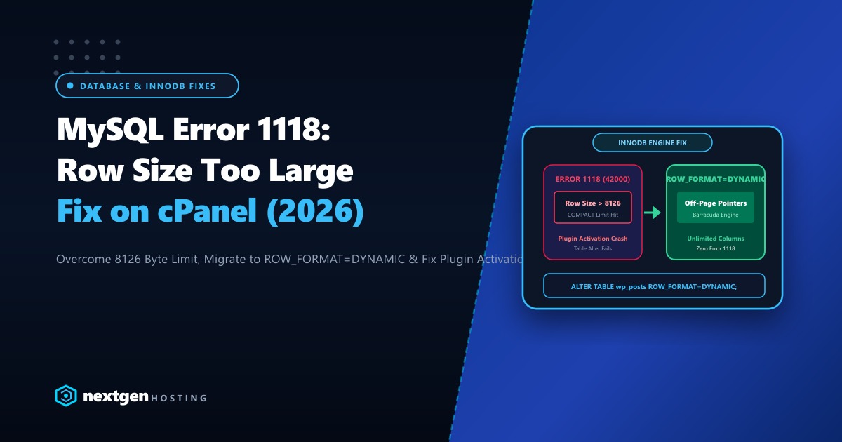 Fix MySQL Error 1118: Row Size Too Large (> 8126) on cPanel in Pakistan (2026)