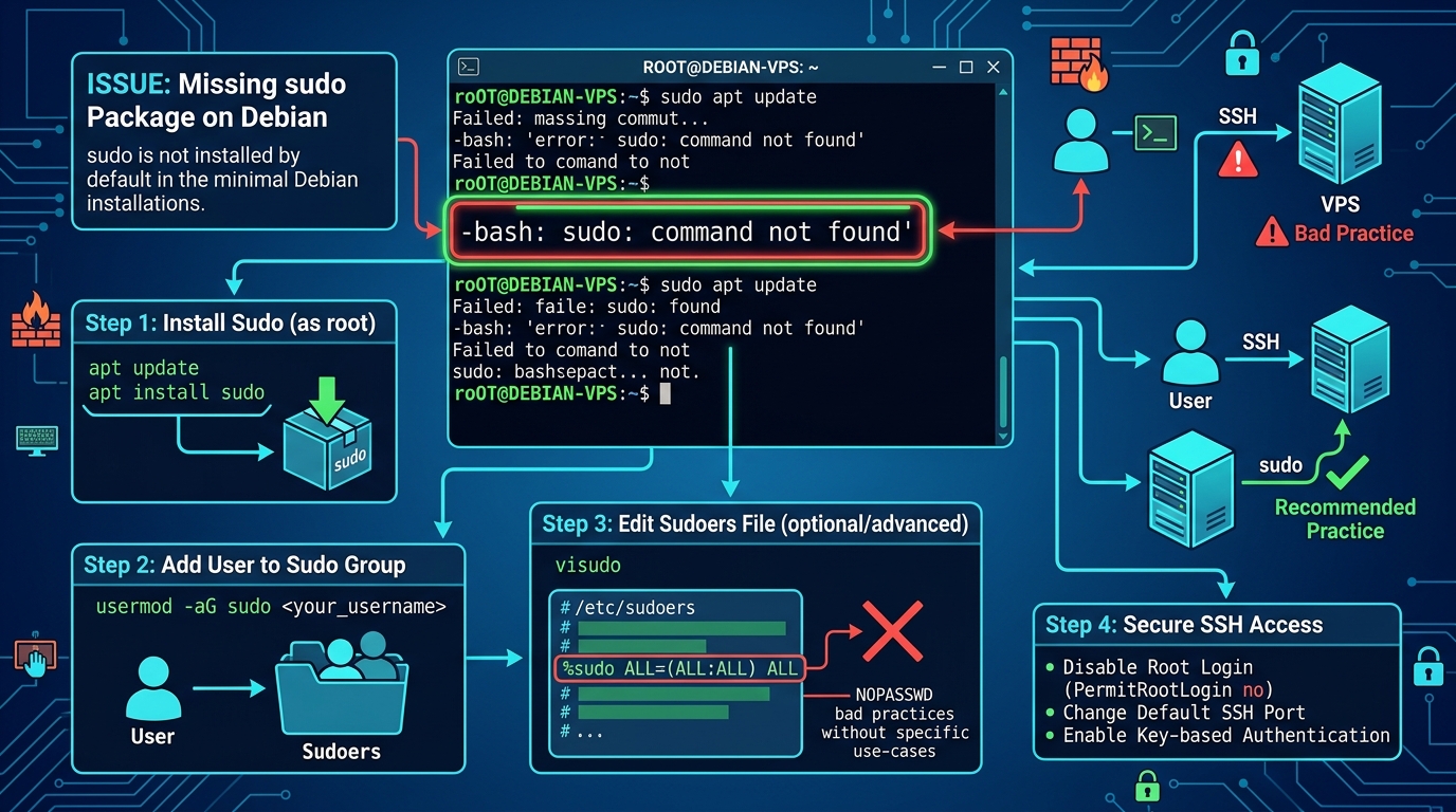 Debian -bash: sudo: command not found: How to Install Sudo and Fix Permissions on Your VPS