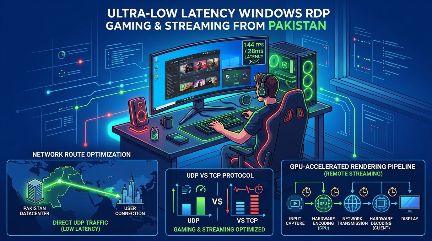 Low Latency RDP for Gaming and Streaming in Pakistan: Setup, Optimization & Performance Guide 2026